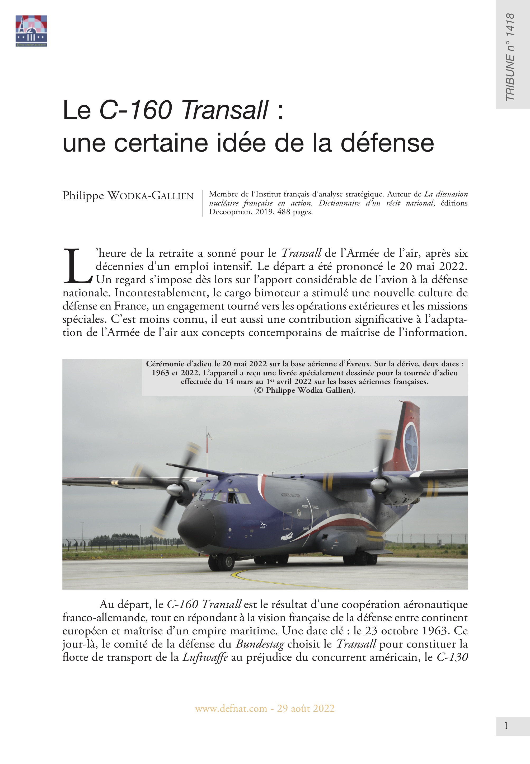 Le C-160 Transall : une certaine idée de la défense (T 1418)
